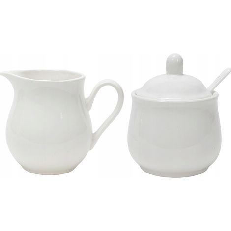 AZUCARERO Y JARRA PARA CREMA DE LECHE 280 ML JUEGO DE PORCELANA BLANCA (1/5)