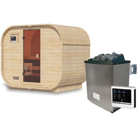 Sauna Extérieur Karibu Quadro 1 Plus 4-6 Places Bois 38mm Poêle 9kW (1/5)