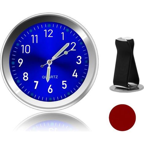 Horloge Ronde de Voiture,Horloge Lumineuse à Quartz, Mini Horloge Voiture Tableau de Bord avec Clip Grille d’Aération,Horloge(Bleu) (1/5)