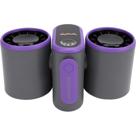Ventilateur de taille portable à 3 vitesses, double tête, avec lumière, turbo, USB, batterie 8000 mAh, idéal pour les chantiers, le camping et les voyages. Gris foncé. (1/5)