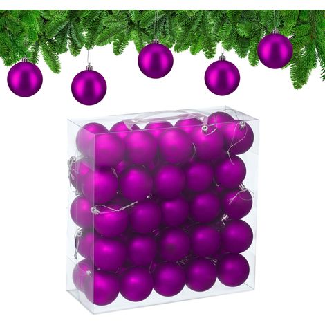 Relaxdays Christmas Baubles, Set of 50, Tree Ornaments, Holiday Decorations, Plastic, Shatterproof, 6 cm, Matte, Violet