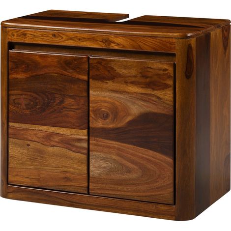 Meuble sous lavabo acacia/sheesham brun foncé laqué 70x40x60 cm monté TORONTO 216 (1/4)