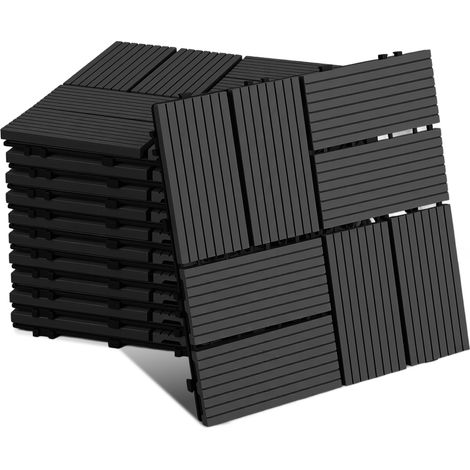 Jiubiaz WPC Terrassenfliesen 30x30 cm Anthrazit 33 Stück 3 m² Klickfliesen Garten Balkon (1/5)