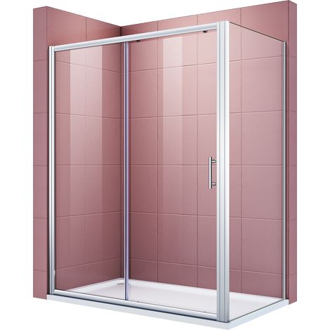 SIRHONA Cabine de douche integrale 140x90x185 cm verre trempé cadre en aluminium porte coulissante extensible installation réversible avec porte latérale (1/6)