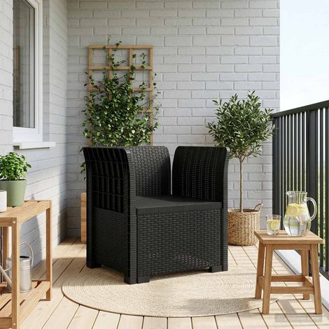 Fauteuil de Jardin Modulaire 1 Place en Polypropylène Look Rotin Anthracite - PANGIVO (1/4)