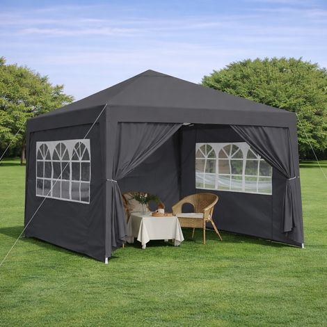 Gazebo pieghevole 3 x 3 m impermeabile, 4 pareti, 4 sacchi di sabbia, UV 50+, nero (1/5)