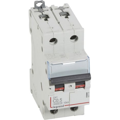 Legrand 407774 Disjoncteur DX³6000 10kA arrivée haute/départ bas vis 2P 0,5A courbe C - 2 mod