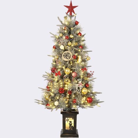 Sapin artificiel enneigé 125cm LED 150 lumières 9 modes, socle bonhomme de neige, déco bureau (1/4)