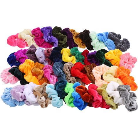 Conjunto de 50 coleteros de terciopelo, gomas elásticas y cordones para el cabello, accesorios sedosos y refinados para coletas, para niñas y mujeres. (1/5)