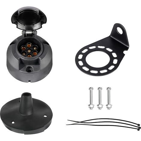 Kit de Prise Remorque 7 Broches avec Joint en Caoutchou et Support de Montage en Métal, 12V Étanche Connecteur Prise Remorque Femelle, pour Caravane Voitures RV Bateau (1/5)