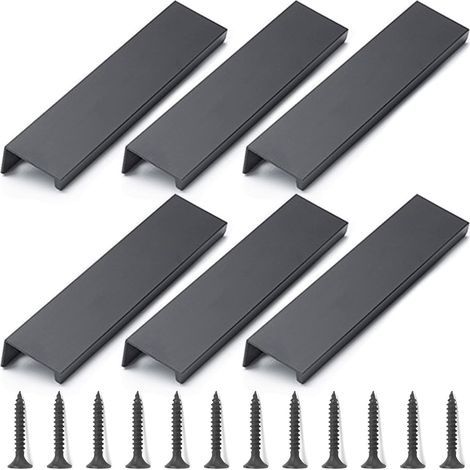 Boutons et poignées de meubles,6 Pièces Poignées d'armoire Noires, Poignée de Meuble Invisible 120 mm (1/5)