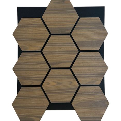 Lot de 4 panneaux Acoustiques Muraux Hexagonaux – Finition Teck