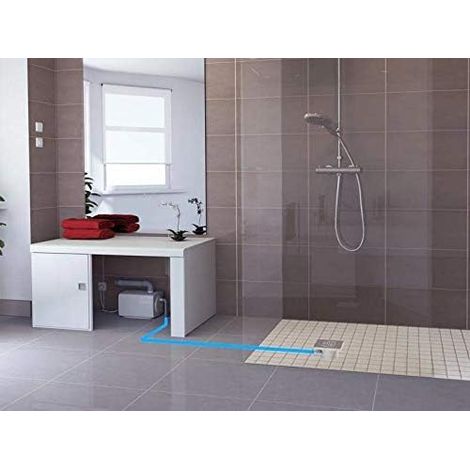 Pompe De Relevage Avec Bonde - 2 Entrées - Douche Et Lave-Mains - Silencieuse 46 dB - Seuil d'Enclenchement Bas (30mm) - 35,9 x 16,2 x 21,6 cm - 250W (1/3)
