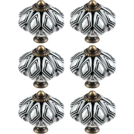 Sollbry Paquete de 6 pomos de cerámica para gabinete, elegantes pomos para cajones, tiradores antiguos de calabaza para gabinetes de cocina, pomos redondos para puertas de muebles. (1/4)