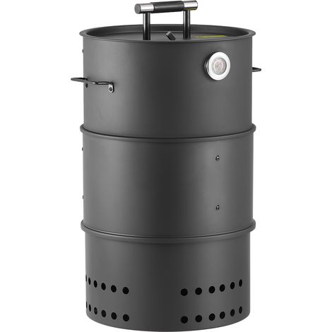 Mophorn Räucherofen 470 mm, Holzkohlegrill und BBQ-Smoker, Stahl-Grilltonne mit Beschichtung, ausgestattet mit 2 Grillrosten, 1 Aufhängestange, 6 Haken und Thermometer, perfekt für Feiern, Garten (1/5)
