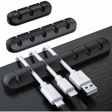 Lot de 3 clips de câble Organiseur de câble de bureau Fixateur de câble Hub Câble de données Organiseur de câble en silicone Fente pour carte Clip Boucle Câble réseau auto-adhésif (1/5)