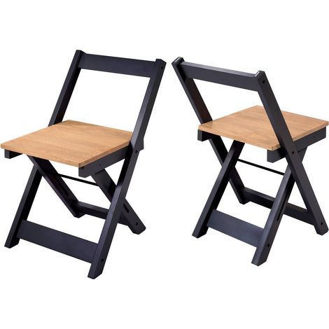 Santos Folding Chair (Pack of 2) - L46 x W77 x H38.5 cm - Navy Blue/Distressed Waxed Pine