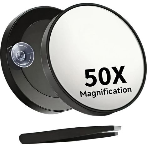 Magnifying mirror x50, Powerful suction cup, Tweezers, Stainless steel, Makeup and skincare (1/5)