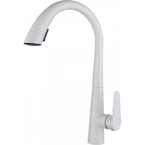 Robinet Cuisine Blanc Mitigeur Cuisine avec Douchette Extractible,Robinet Douchette Cuisine de Rotatif à 360°,Robinetterie de Cuisine en Acier Inoxydable,2 Modes de Pulvérisation (1/4)