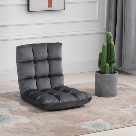Fauteuil de sol pliable 3-en-1, dossier 13 positions, 55 x 71 x 53,5 cm, gris foncé (1/5)