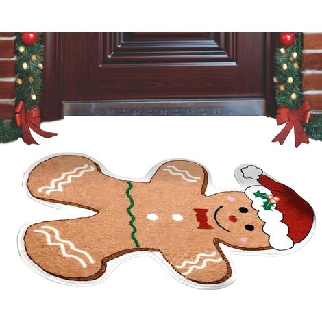 Felpudo exterior con forma de hombre de jengibre  50 x 80 cm – Alfombrilla de baño antideslizante y absorbente de imitación de cachemir navideña para suelo, baño, entrada, salón y hogar (1/5)