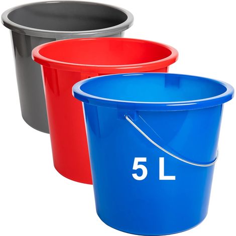 Lot de 3 seaux de nettoyage de 5 l en plastique avec poignée en métal et échelle de mesure, convient à un usage alimentaire, petit seau ménager en plastique (1/5)