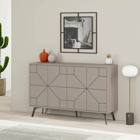 Earl Schrank, Kommode 4 Regale, 8 Fächer, 4 Türen, 123x35x62h cm Beige (1/4)