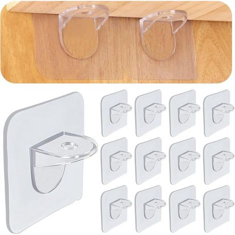 12 piezas de pasadores de soporte para estantes: soportes adhesivos para estantes，abrazaderas para estantes de armarios，almacenamiento de zapatos (1/5)