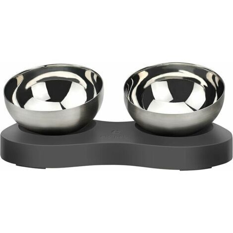 Gamelle Chat Surélevée, Double Gamelle pour Chat et Petit Chien, Inclinable de 20° Protection Cervicale, 2 Bols Démontables en Acier Inoxydable, Facile à Nettoyer, Patin Antidérapant Silicone de Base (1/3)