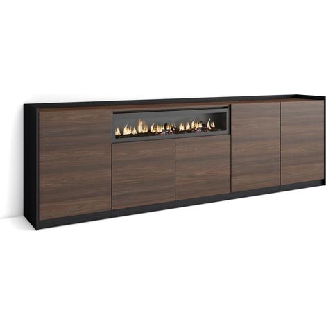 Skraut Home - Aparadores para salón, 260x37x80cm, 5 Puertas, Chimenea eléctrica, Roble oscuro y Negro (1/5)