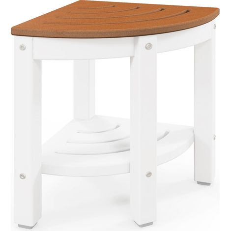Heavy Duty Corner Shower Bench Stool with Storage Shelf for Shaving Legs-Brown (1/5)