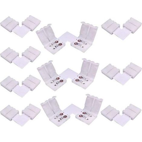 10 Stück 2-polige L-förmige LED-Streifenverbinder, rechtwinklige Eckverbinder für 10 mm breite einfarbige SMD 5050/5630 LED-Streifen, lötfrei [Energieklasse (1/4)