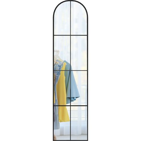 Grand miroir mural ou sur pied 40 x 160 cm de fenêtre arquée avec cadre en métal, film antidéflagrant, noir (1/5)