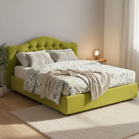 Ehebett Arex, abnehmbarer Bezug, Bettkasten, Made in Italy, Matratzengröße 160x190 cm, Grün (1/5)