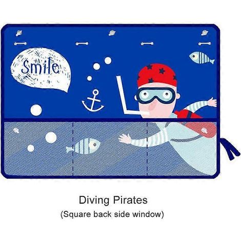 Pare-soleil universel pour vitres latérales de voiture, rideau pare-soleil d'été réglable pour bébés et enfants, avec filet de rangement, motif pirates plongeurs (1/5)