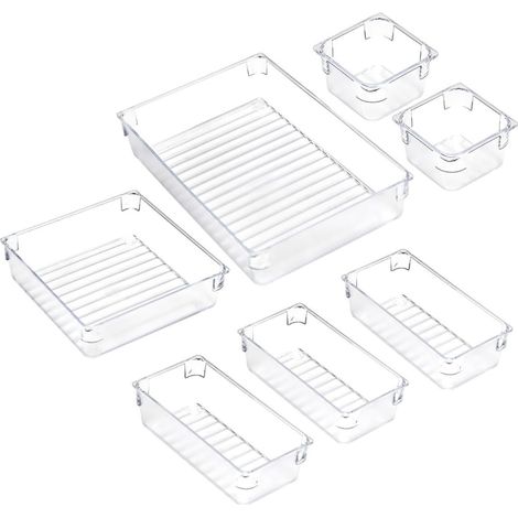 Ensemble 7 pcs pour organiser maquillage et bijoux avec bandes antidérapantes, boîtes de rangement en plastique pour tiroirs