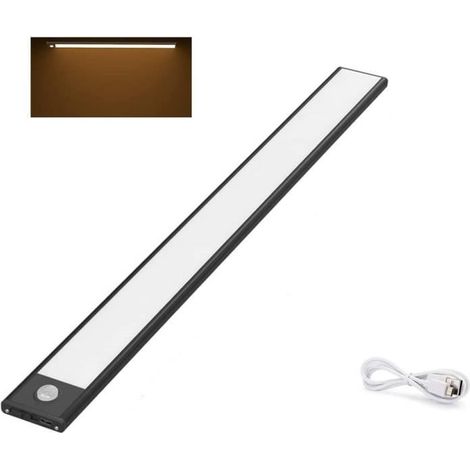 Lampe de Placard LED - Noir - 3200K Blanc Chaud - Rechargeable USB - Détecteur de Mouvement (1/4)
