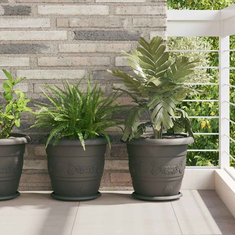 vidaXL Vasi per Piante 6 pcs Nero Ø 34 x 28 cm Plastica