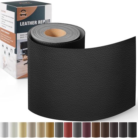 Simili Cuir Autocollant, 10 x 160 cm Patch de Réparation en Cuir Auto-adhésif, Kit réparation Simili Cuir pour Sièges D'auto, Canapés, Sièges de Bateau, Chaises - Noir (1/5)