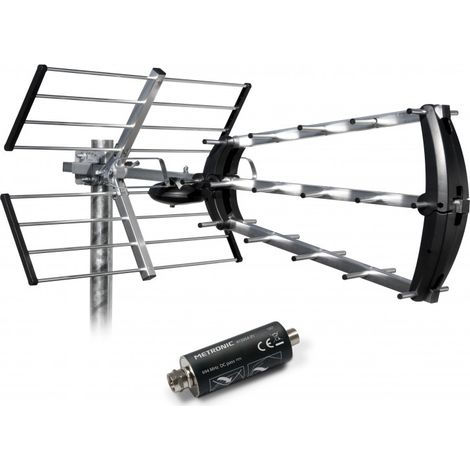 Metronic – Antenne terrestre extérieure 26 dB – Filtre 4G/5G – Réception numérique jusqu'à 694 MHz – Compatible 4K UHD – Installation en combles