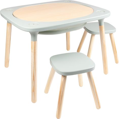 Table de jeux 4 en 1 Montessori avec deux tabourets en bois FSC® (1/5)