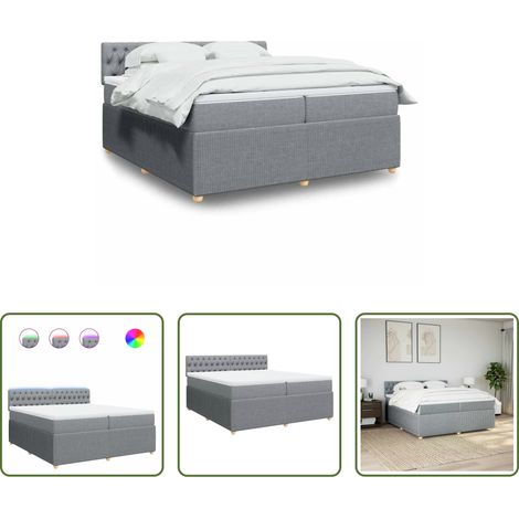 vidaXL Surmatelas - Sommier à lattes de lit avec matelas Gris clair 200x200cm Tissu (1/5)