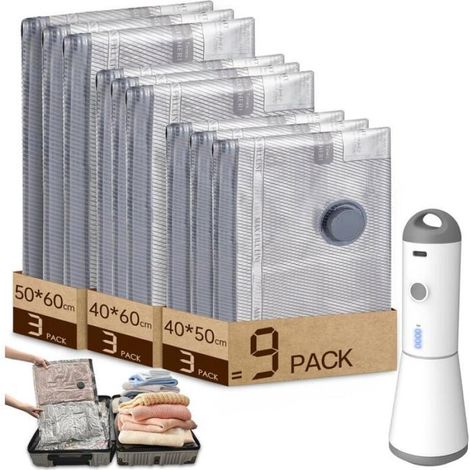 Ensemble de 9 sacs de mise sous vide, comprenant une pompe à vide électrique sans fil et des sacs de rangement réutilisables. (1/5)