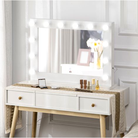 Espejo Hollywood luminoso 80 x 60 cm, LED regulables, táctil, memoria, blanco DESVIAE (1/5)
