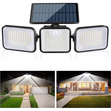 Lampe Solaire Exterieur Detecteur de Mouvement,3 Têtes 180 LED Lumiere Solaire Exterieur IP65 étanche Eclairage Exterieur Solaire 3 Modes Spot Projecteur LED Solaire Jardin [Classe énergétique (1/5)