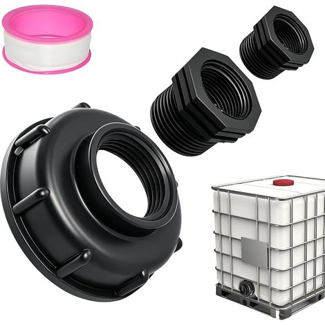 Adaptador IBC S60 x 6, rosca interna, tapón de grifo, tapa de depósito IBC, accesorio para contenedor, racor para manguera y grifo, conector IBC para depósito de agua de 1000 litros (1/5)