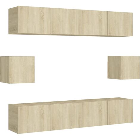 Conjunto de muebles mueble aparador TV televisión salón dormitorio salón 6 piezas roble sonoma madera contrachapada marrón 020025119