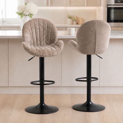 Lot 2 tabourets bar coquillage dossier réglable repose-pieds acier marron (1/5)