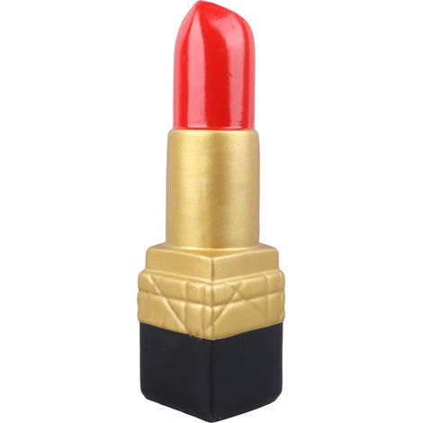 Realistisch anmutende, lippenstiftförmige Vase aus Goldharz, elegante Dekoration für eine Buchhandlung oder ein Café. (1/5)