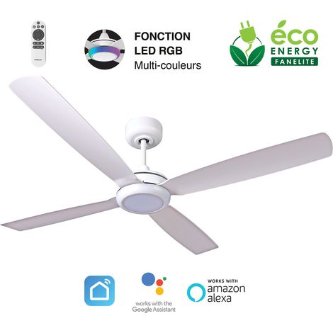 Fanelite - Ventilateur de plafond 132 cm blanc QAMEA - Moteur DC 30W - LED 20W dimmable 3 couleurs + RGB - Wifi - Silencieux (1/2)